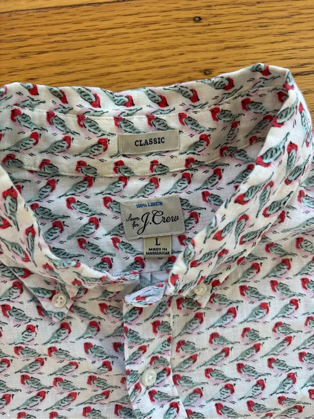 J Crew 100% Linen Baby Birds AOP Button Shirt Men’s Large